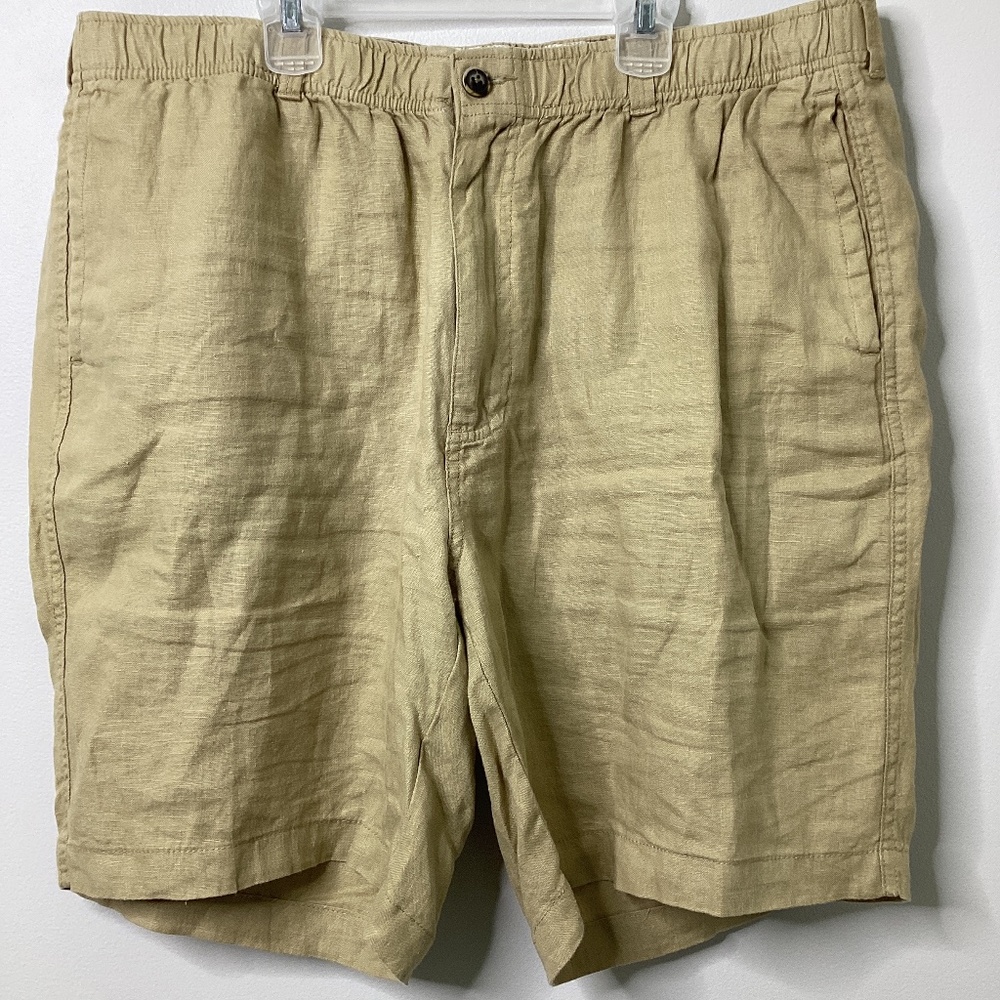 28 Palms 100% Linen Mens Shorts XL Tan Elastic Waist 9” Casual Summer Mens Size